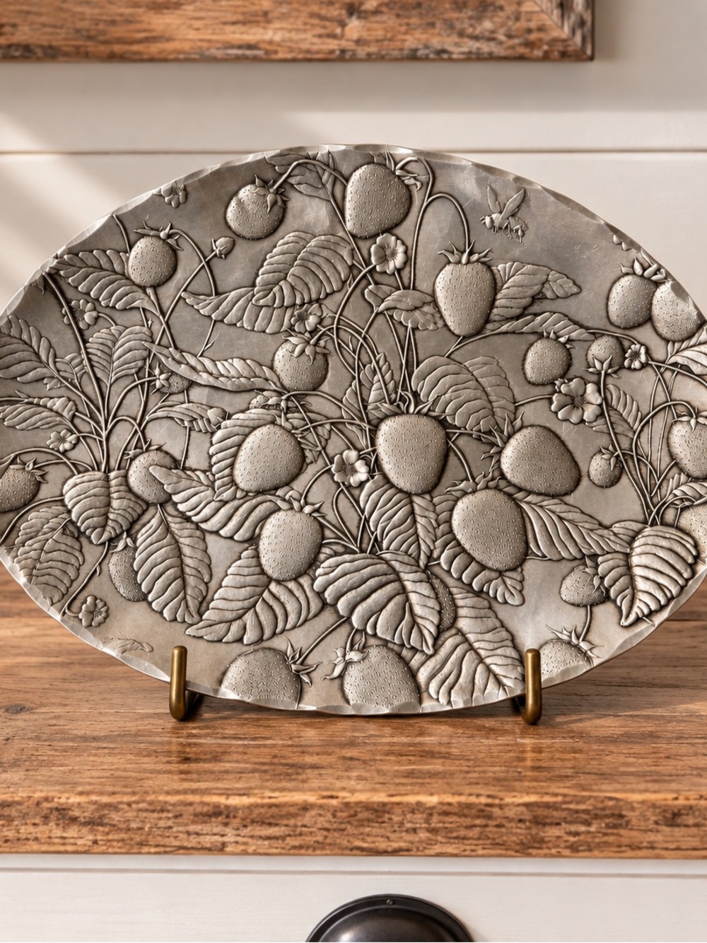 Embossed Strawberry Relief Metal Wall Art - Silver